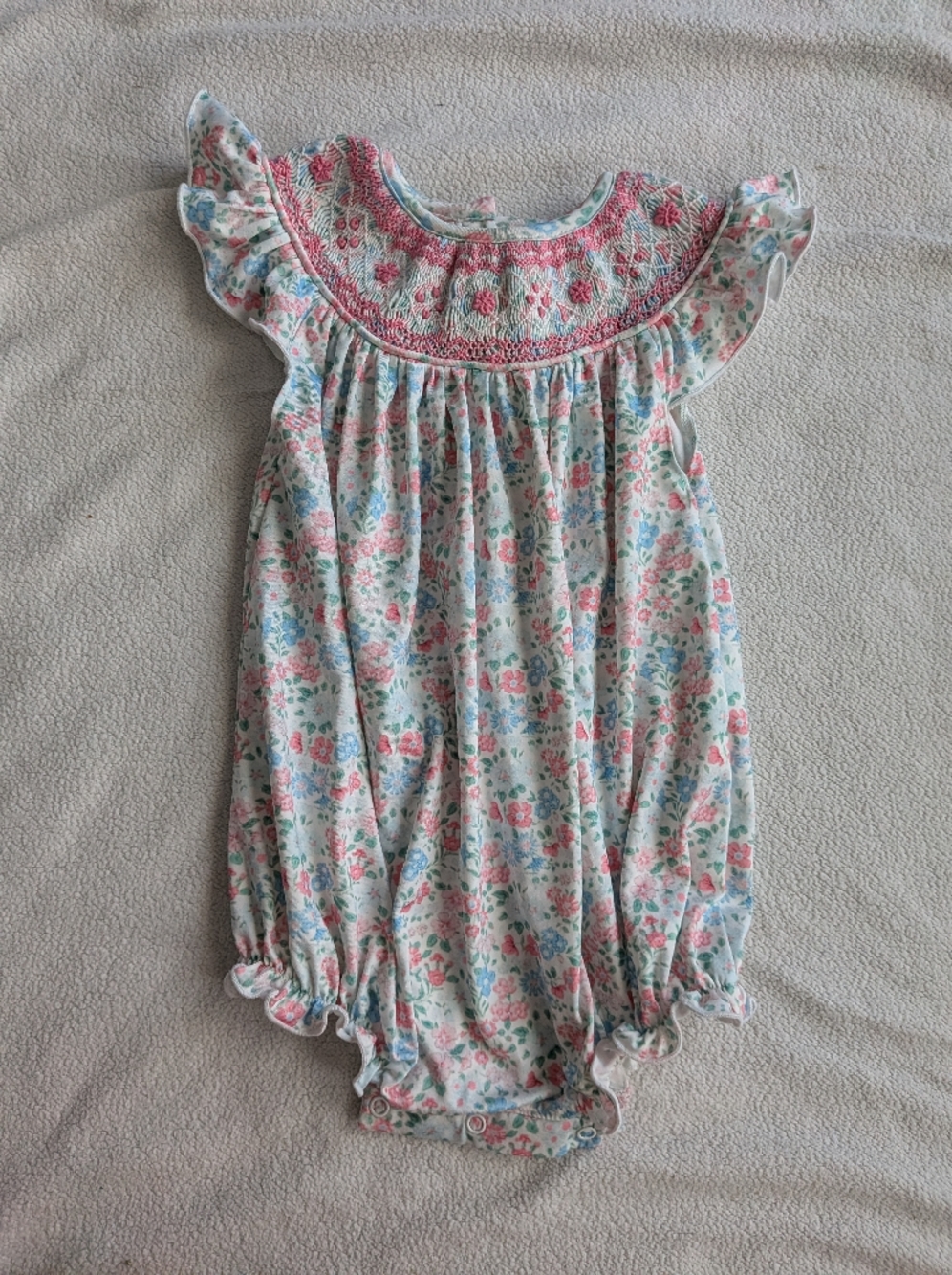 Baby Floral Smocked Bubble Dress - Pink & Blue